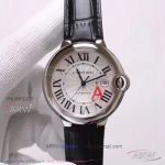 V6 Factory Ballon Bleu De Cartier Silver Face Black Leather Strap 42mm Automatic Watch